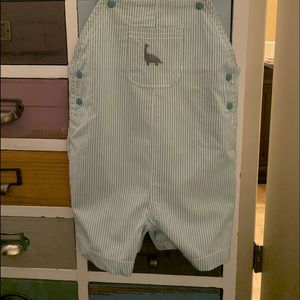 Green and white gingham overalls.